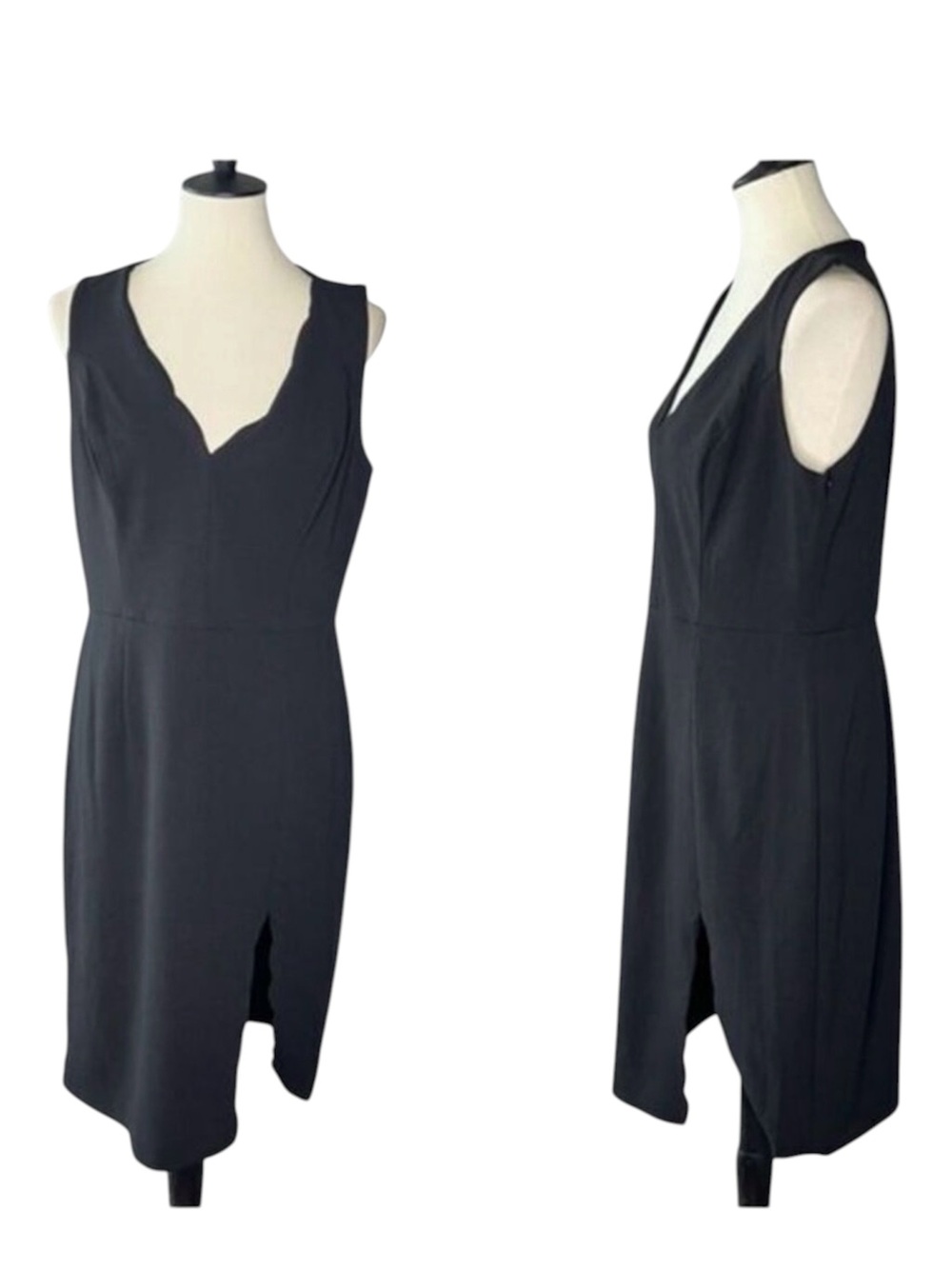 Betsey Johnson Scalloped Sleeveless Sheath Dress Knee‎ Length Slit Black 12 NEW